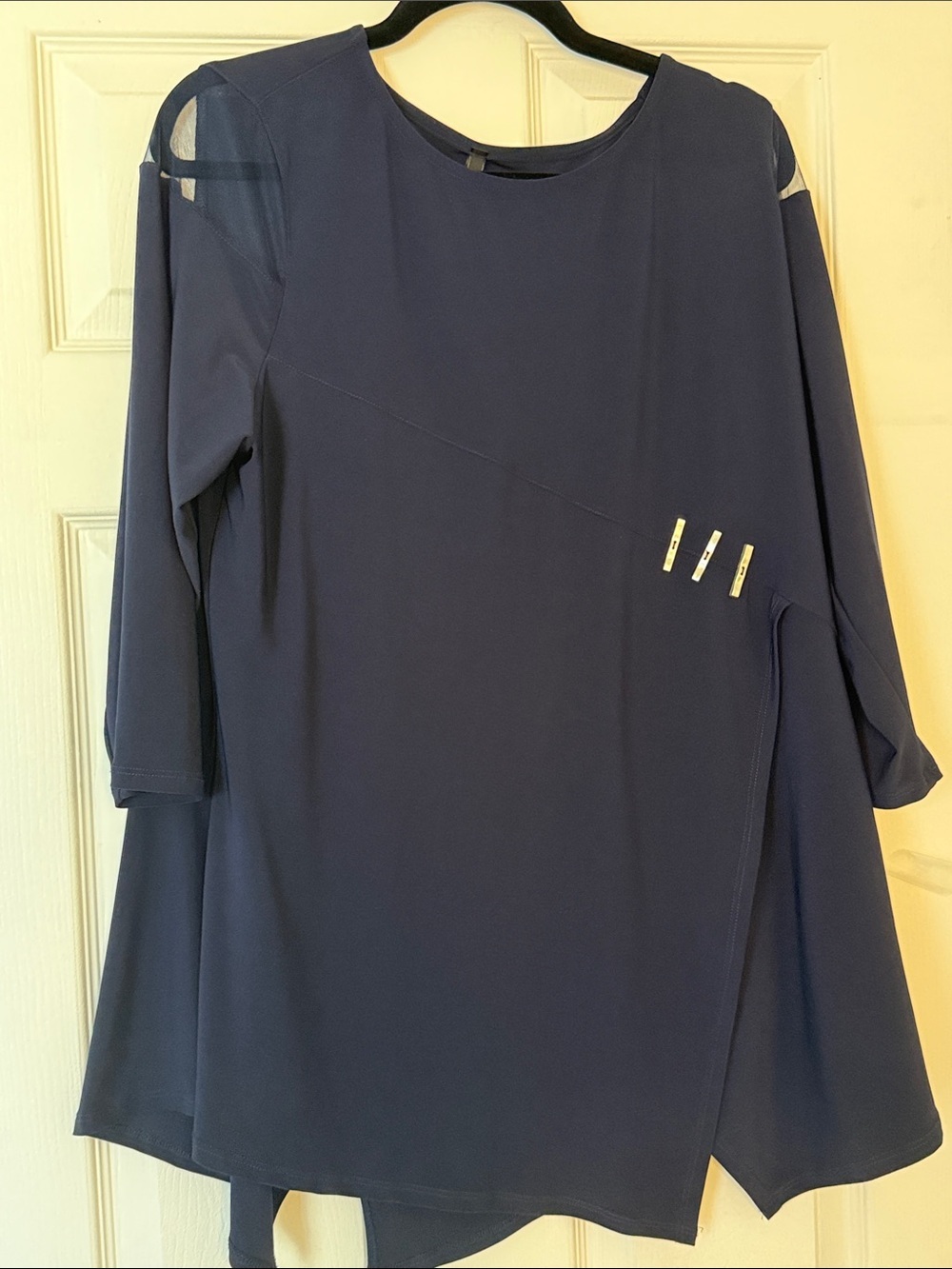 IC by Connie K Navy Blue Asymmetrical Tunic Top XL Made in USA